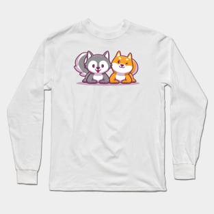 Cute Husky And Corgi Dog Long Sleeve T-Shirt